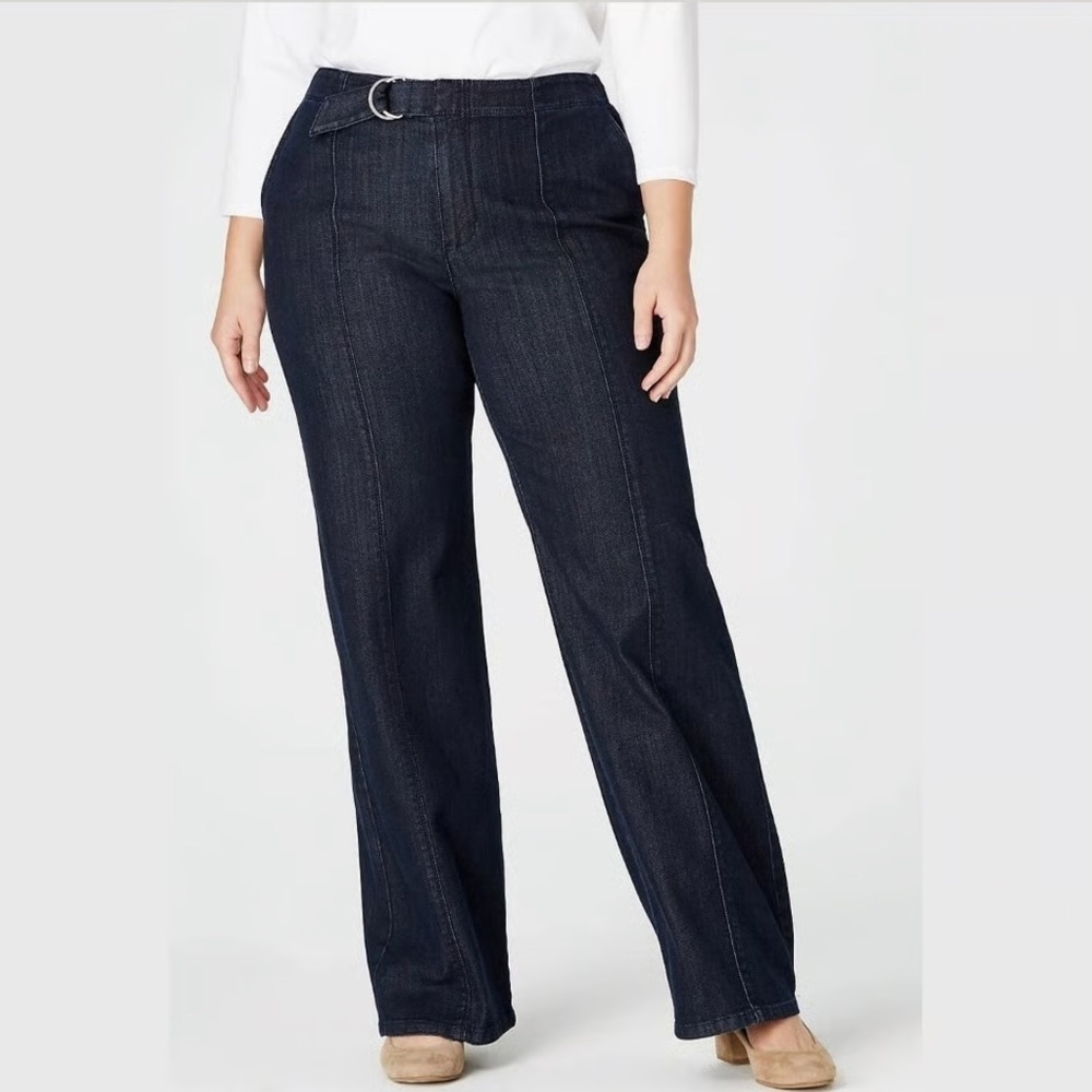 J. Jill Metropolitan Wide Full Leg Jean Medium Wash Belted Stretch Womens 16